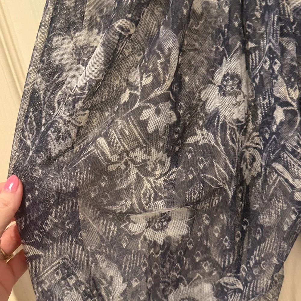Free People Lilia navy floral runched mesh top, small